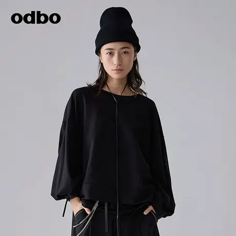 odbo/欧迪比欧原创设计休闲百搭黑色卫衣女秋装新款宽松上衣商品大图