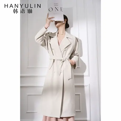 韩语琳 风衣外套女夏季款2025新款气质显瘦中长款双排扣腰带大衣商品大图
