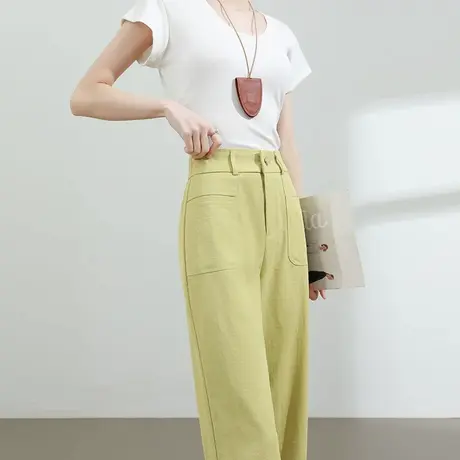 休闲阔腿裤女夏季薄款高腰宽松显瘦小个子八九分垂感百搭直筒裤子商品大图