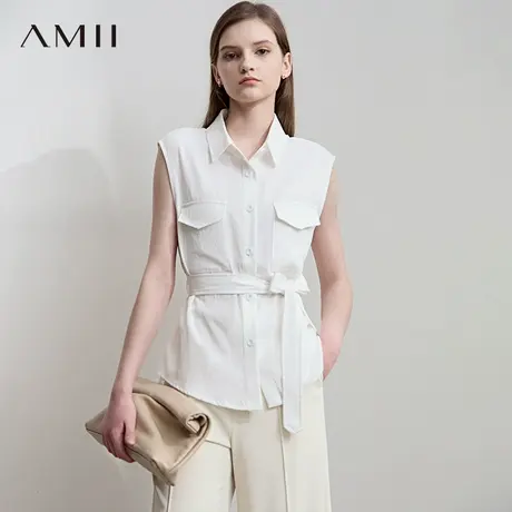 AMII【莱赛尔衬衫】25夏法式气质通勤时尚干练收腰系带衬衣衬衫女商品大图
