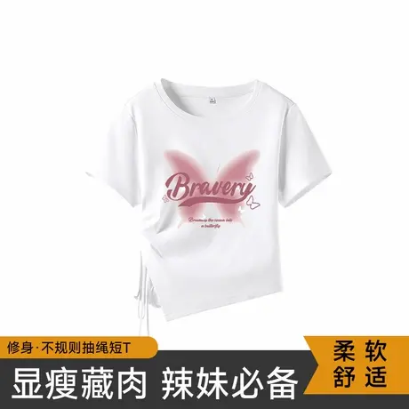 KWV真维斯正肩不规则上衣女夏短袖t恤女2025新款夏日ootd穿搭商品大图