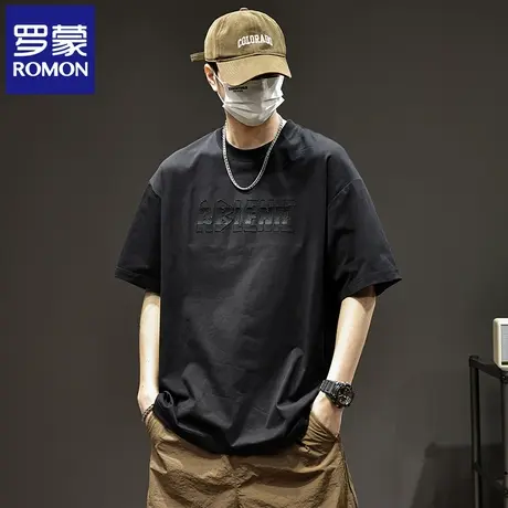 罗蒙纯色高端男士短袖T恤衫夏季薄款宽松圆领透气纯棉百搭上衣N1Z商品大图