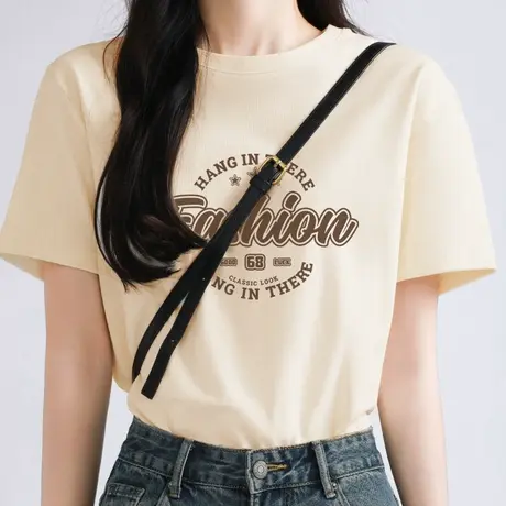 KWV真维斯圆领短袖t恤女夏2025新款爆款时尚洋气休闲设计感上衣女商品大图