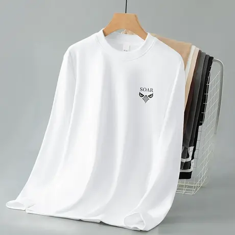 重磅德绒打底衫白色t恤男长袖加绒保暖圆领上衣服双面绒秋衣小衫商品大图