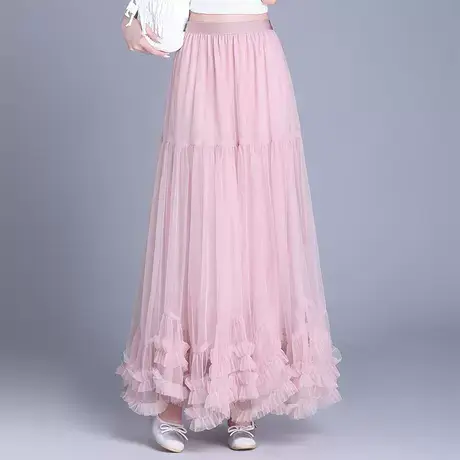 2025春季新款高腰设计感洋气减龄网纱半身裙气质长裙不规则蛋糕裙商品大图