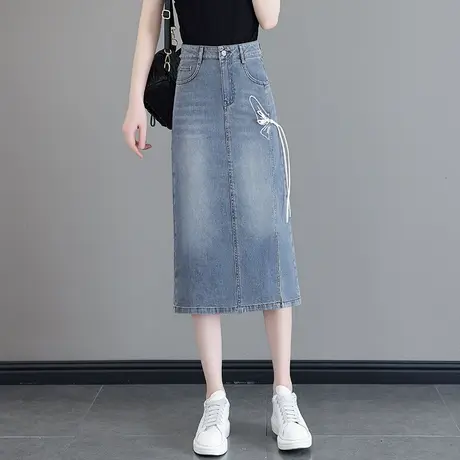 牛仔半身裙女2025新款遮肉显瘦气质百搭开叉直筒中长款包臀一步裙商品大图