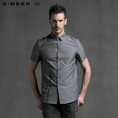 sdeerhe圣迪奥男装夏季纯棉舒适简约枝桠细条纹短袖衬衫H15270475图片