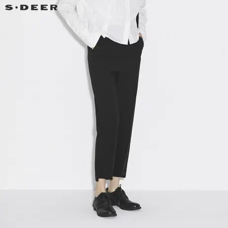 sdeer圣迪奥女装春秋装休闲拼接不规则黑色九分萝卜裤S21380819图片