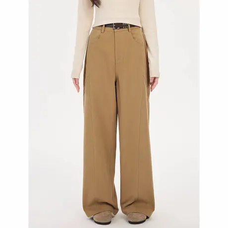 尔给秋冬设计感休闲阔腿裤女百搭复古美式宽松拖地高腰抽绳直筒裤商品大图