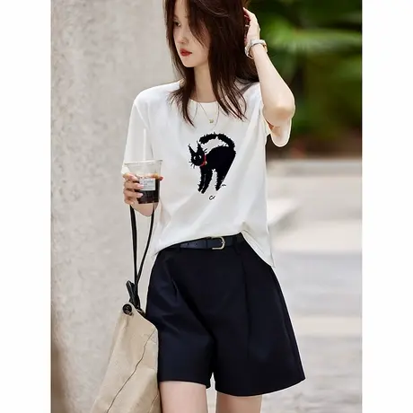 时尚短袖T恤2025年夏季新款女纯色简约百搭减龄可爱休闲街头上衣图片