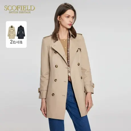 Scofield女装英伦风时尚双排扣风衣收腰翻领休闲通勤风衣秋季外套图片