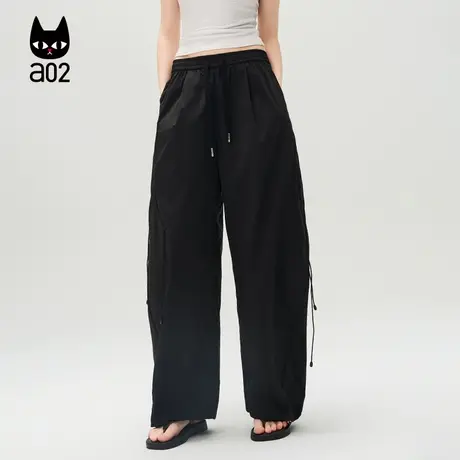 a02【ET自然系列】黑色宽松通勤裤子女2025春季新款休闲轻奢下装商品大图