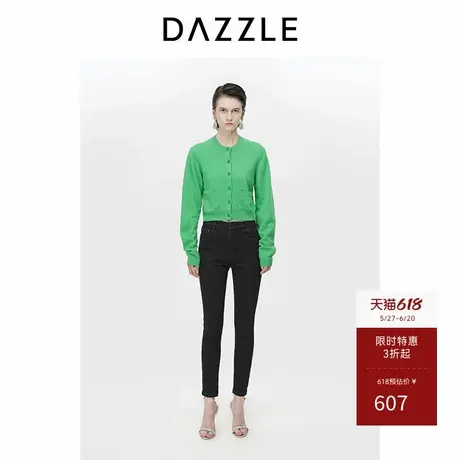 DAZZLE地素奥莱羊绒针织圆领开衫冬季法式毛衣上衣女商品大图