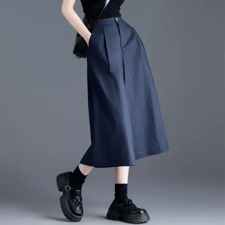 高级感藏青色亚麻裤子女夏季薄款休闲裤阔腿女裤裙小个子棉麻裙裤商品大图