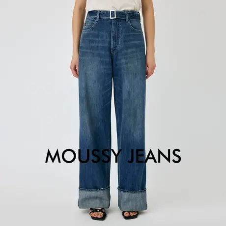MOUSSY 2025夏季新品高腰复古翻边窄版阔腿牛仔裤女010IS111-3601商品大图