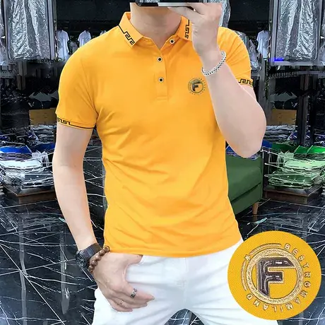 中青年夏季polo衫翻领男装夏季潮流半袖T恤休闲上衣2025短袖黄色图片