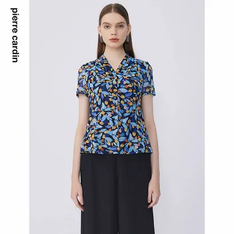 【皮尔卡丹女装】法式浪漫印花小众短袖衬衫【官方正品】商品大图