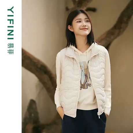 [专柜同款]Yifini/易菲廓形宽松短款绗线轻薄外套棉衣马夹女棉服商品大图