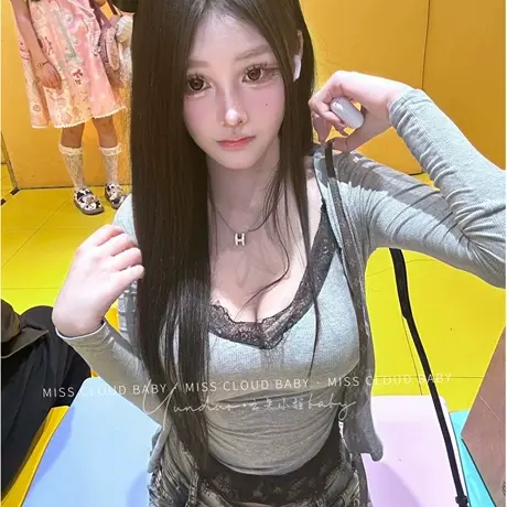 春秋性感修身纯欲风睫毛蕾丝吊带背心针织衫韩系开衫上衣两件套女商品大图