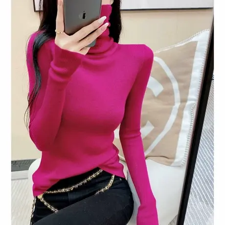 高领针织打底衫女秋冬新款韩版时尚糖果色修身薄款内搭打底毛衣潮商品大图