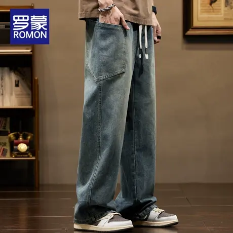 罗蒙男士牛仔裤夏季薄款男裤2025新款美式复古宽松直筒休闲长裤男图片