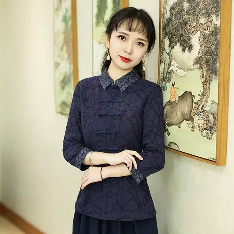 筠雅唐装女中国风中式盘扣上衣旗袍外套长袖棉麻复古修身茶服女秋图片
