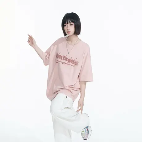 YEP2025春夏新款美式街头复古印花T恤女潮牌oversize宽松半袖上衣图片