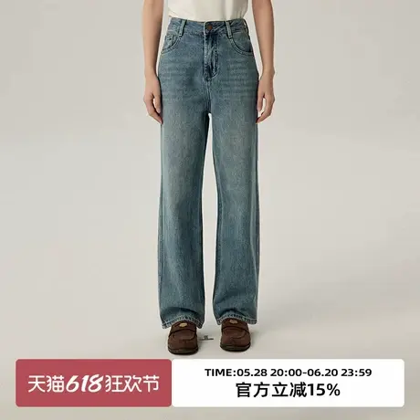 omont蛋挞家 复古做旧水洗直筒牛仔裤2025春季高腰显瘦百搭长裤子商品大图