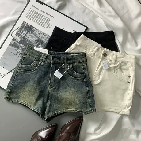 美式辣妹弹力牛仔短裤女2024冬季新款百搭紧身包臀阔腿靴裤热裤潮商品大图