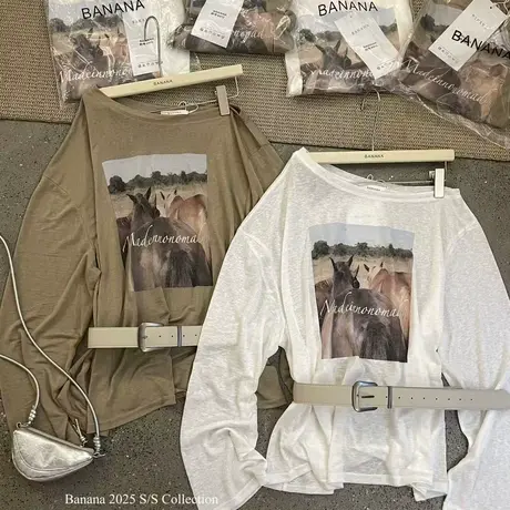 韩国东大门夏季新款韩版时尚趣味斜肩长袖T恤女防晒衫罩衫上衣ins商品大图