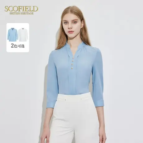 【大乐gogo严选】Scofield小V领修身干练飘逸雪纺衬衫夏季图片