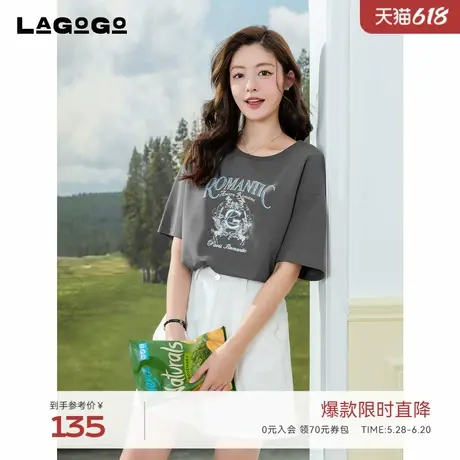 艺术家联名LAGOGO灰色宽松短袖女拉谷谷2025夏新款T恤OATT314D01商品大图
