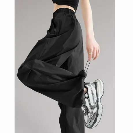 KWV真维斯工装裤子女款2025新款运动休闲夏季薄款宽松黑色裤子商品大图