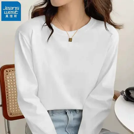 KHV真维斯纯棉长袖t恤女2025春秋季新款宽松百搭设计感上衣打底衫商品大图