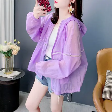 设计感镂空连帽防晒衣外套女夏季2025年新款宽松轻薄透气休闲上衣图片