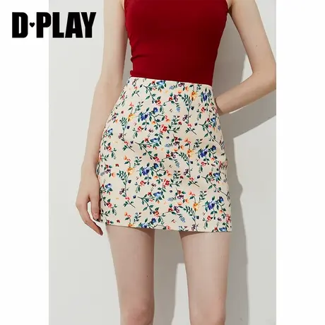 DPLAY【度假系列】2025年夏季新款黄色印花半身裙高腰气质A字裙商品大图