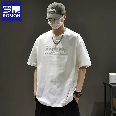罗蒙重磅纯棉男士短袖T恤夏季宽松圆领简约时尚打底衫外穿上衣N1Z商品大图