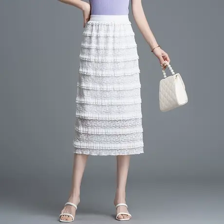 多层蕾丝蛋糕裙女夏季2025新款松紧腰显瘦包臀半身裙中长款一步裙商品大图