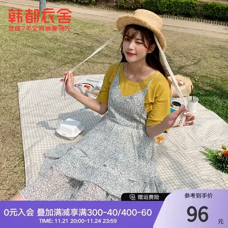 韩都衣舍夏装新款韩版吊带裙修身显瘦雪纺碎花连衣裙NG9893商品大图