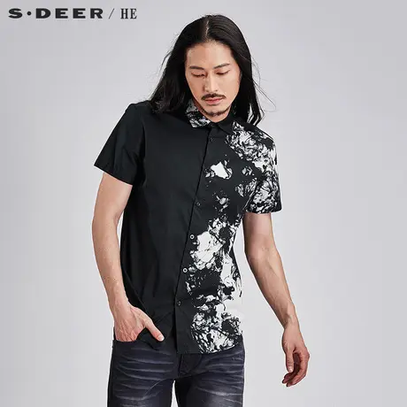 sdeerhe圣迪奥男装夏装时尚舒适文艺棉纺男士短袖衬衫H15270455图片