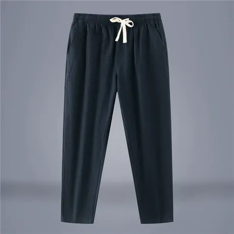 春夏季中国风休闲裤棉麻薄款宽松直筒百搭纯色做旧松紧苎麻男裤子商品大图