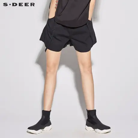 sdeer圣迪奥女装夏装街头简约休闲插袋休闲裤子背带短裤S18280907图片