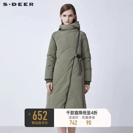 sdeer圣迪奥冬季高领连帽收腰拼接长款羽绒服女S21482461图片