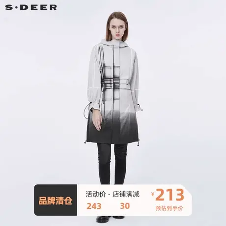 sdeer圣迪奥秋季新品连帽抽绳晕染印花中长款风衣S20381814图片