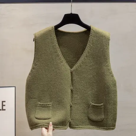 口袋开衫v领针织马甲背心女2025春秋新款宽松外穿马夹毛衣坎肩潮商品大图