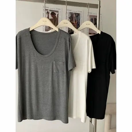 【软到比睡衣舒服】婴儿触感宽松口袋套头百搭纯色短袖T恤女上衣图片