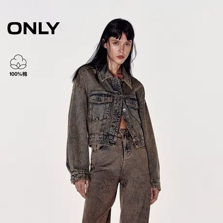 ONLY2025夏季美式复古风百搭直筒短款翻领落肩牛仔短款开衫外套女商品大图