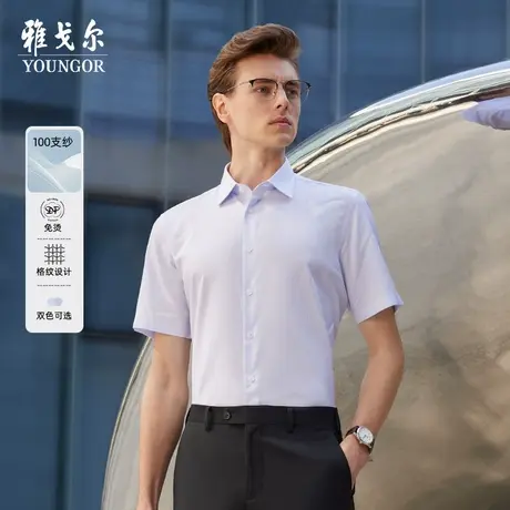 【100支格纹DP免烫】雅戈尔秋季新款商务休闲装衬通勤短袖衬衫男商品大图