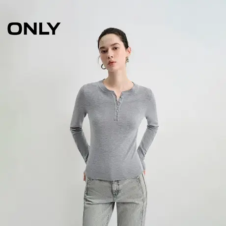 ONLY2025秋季新款知性半开襟圆领设计纯色显瘦舒适正肩针织衫女图片
