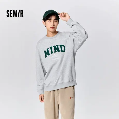 森马卫衣男冬季复古学院风字母刺绣抓绒宽松落肩圆领上衣时尚潮流图片